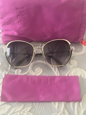 Emilio Pucci Pink and Gold Oversized Round Sunglasses